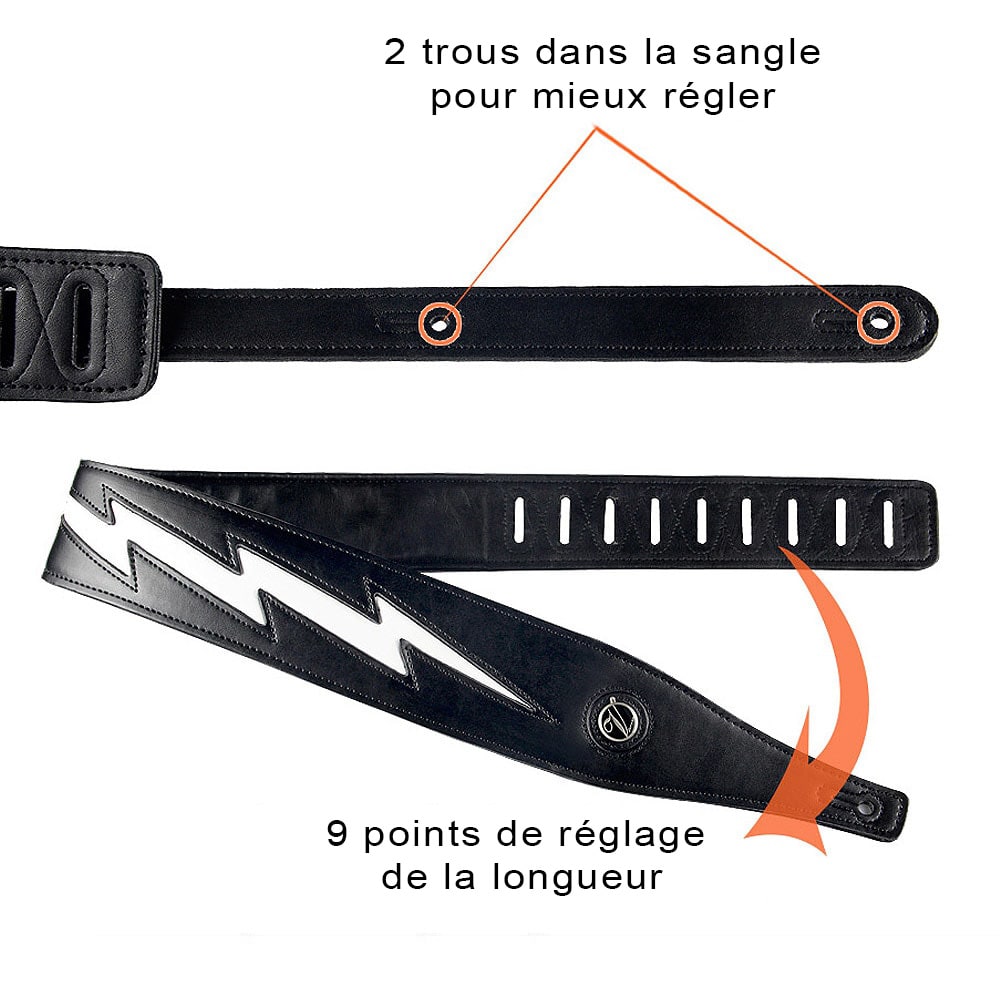 Sangle De Guitare En Cuir Avec Motif Crâne Flammes - Pour Guitare électrique, Acoustique Et Basse, Longueur Réglable Jusqu'à 156 Cm