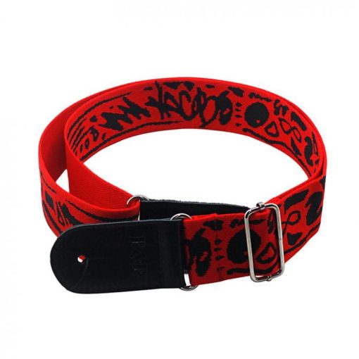 Sangle de guitare en coton pur motifs tribal - couleur rouge serrage