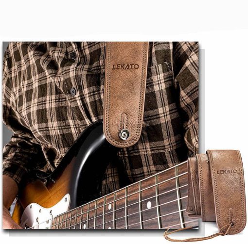 Sangle de guitare basse en cuir de 6.35 cm de large, avec mousse épaisse rembourrée