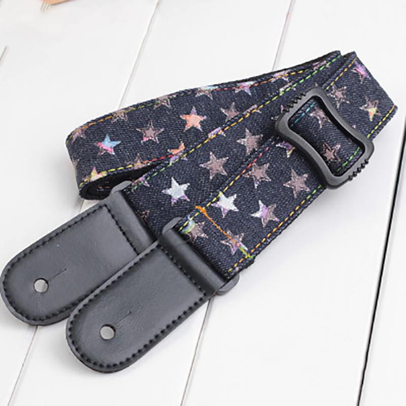 Sangle pour ukulele en denim et stars dorées 4 modèles au choix