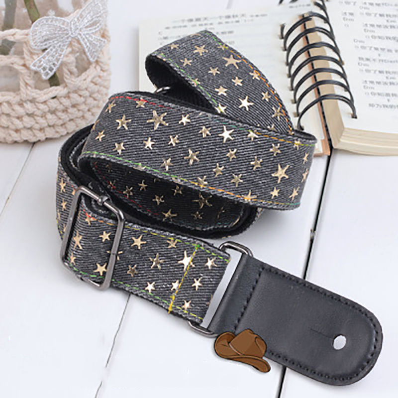 Sangle pour ukulele en denim et stars dorées 4 modèles au choix