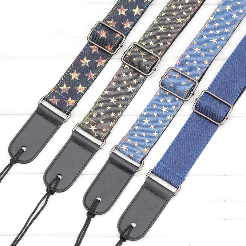 Sangle pour ukulele en denim et stars dorées 4 modèles au choix